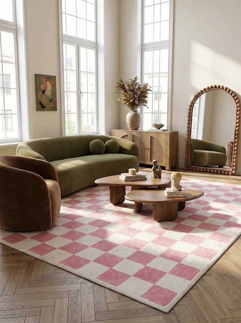 Rug Branch Metro Checkered Blush 8' x 11' (Exact Size: 7'7" 10'10") Geometric Area Rugs, Pink, Contemporary - Living Room, Bedroom, Dining and Kitchen