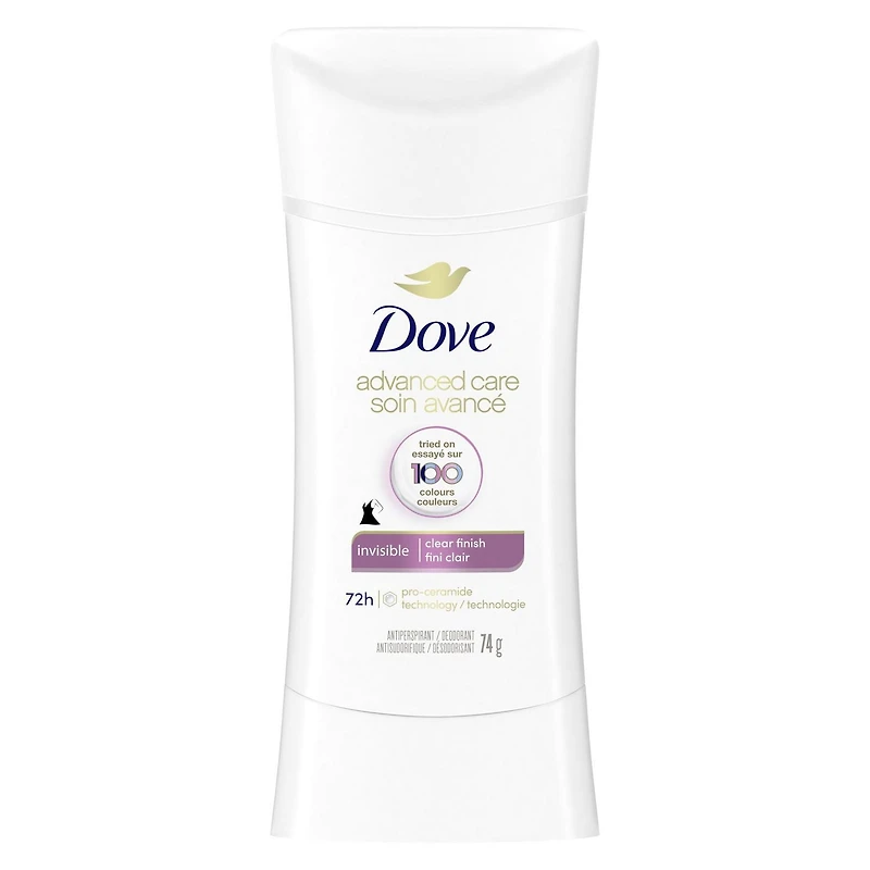Antisudorifique désodorisant pour femme Dove Soin Avancé Invisible Parfum Fini Clair avec technologie pro-céramides pour une peau douce et résistante 74g