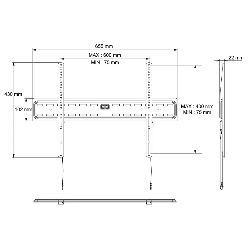 Support mural fixe pour télévision blackweb pour télévisions de 127 cm (50 po) à 218,4 cm (86 po) (Noir) Supporte à 54,4 kg/120 lb