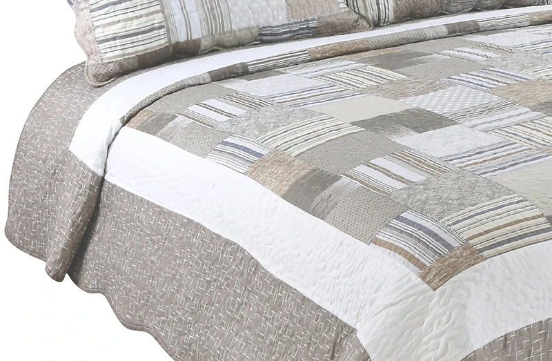 Marina Décoration Literie d'été ultra douce avec couvre-lit matelassé et taie d'oreiller, motif écossais moderne taupe