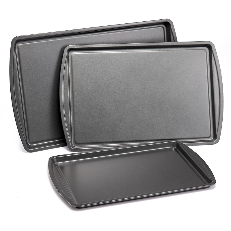 Mainstays 3PC Ensemble de Cookies Antiadhésives, 11,2" x 17,2", 10,2" x 15,2", 9,2" x 13,2", Gris MS 3PC Ensemble de Cookies Antiadhésives