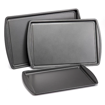 Mainstays 3PC Ensemble de Cookies Antiadhésives, 11,2" x 17,2", 10,2" x 15,2", 9,2" x 13,2", Gris MS 3PC Ensemble de Cookies Antiadhésives