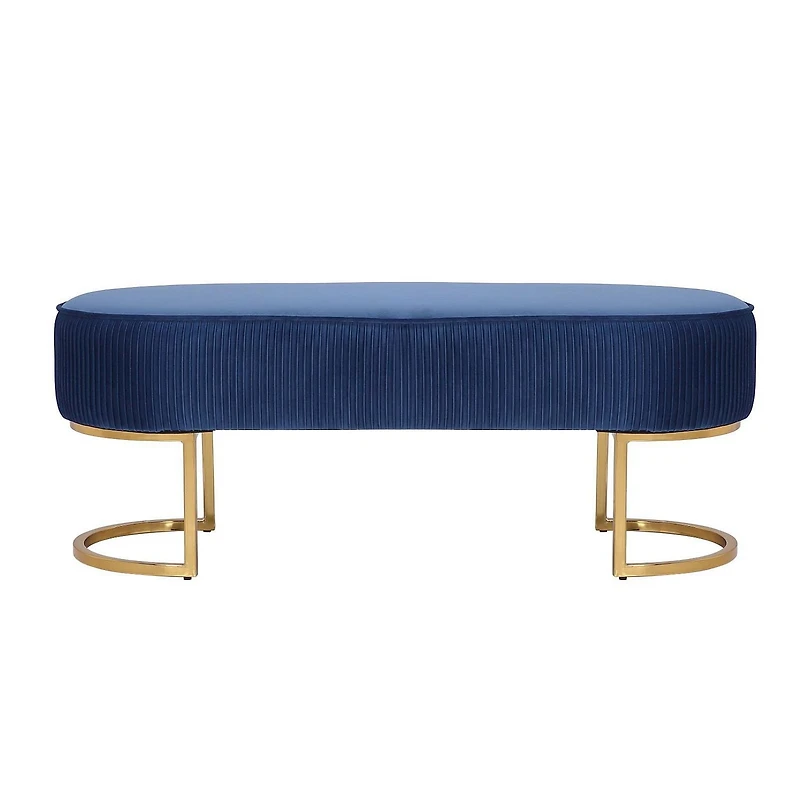 Elinor Bench ,Velvet Bench, Oval Velvet Bench, Oval Bench with Gold Legs, Backless Bench, Blue Velvet Footstool, Bedroom Bench, Entryway Bench, Living Room Bench