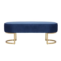 Elinor Bench ,Velvet Bench, Oval Velvet Bench, Oval Bench with Gold Legs, Backless Bench, Blue Velvet Footstool, Bedroom Bench, Entryway Bench, Living Room Bench