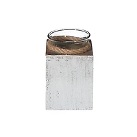 IH Casa Decor White Wooden Tealight Candle Holder With Rope 4.75"