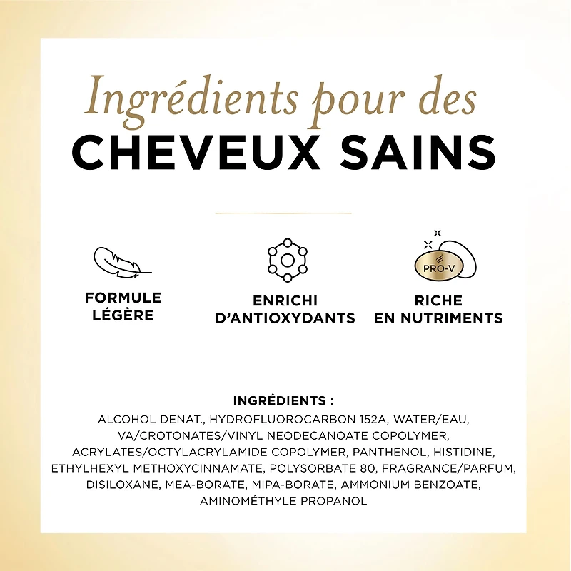Fixatif à tenue ferme Pantene, niveau 4, formule riche en nutriments avec provitamine B5