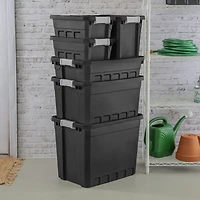 Sterilite 72 Liter Stacker Tote, Durable Plastic Bin with Latch Lid, Black - 6 Pk