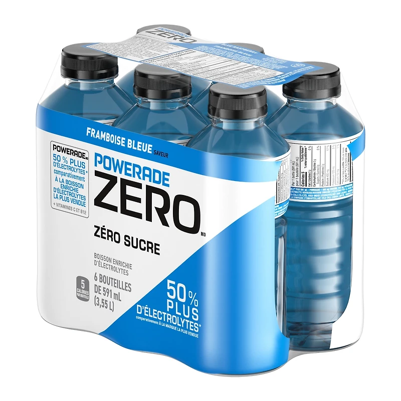 Powerade Zero Blue Raspberry Bottles, 591 mL