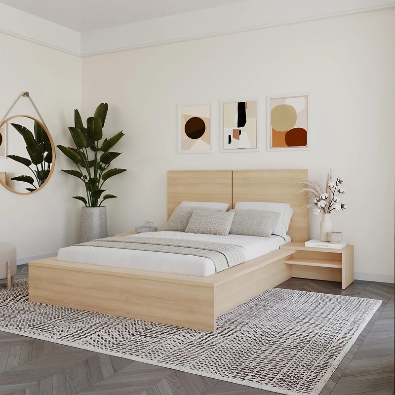 Ensemble de chambre à coucher Marcy 4 pièces avec lit, tête lit et 2 chevets flottants panneaux d'extension