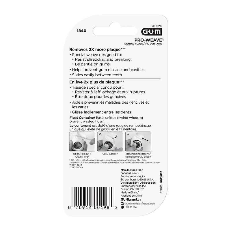 GUM® PRO-Weave® Waxed Dental String Floss, Mint, 165M