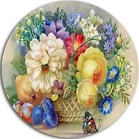 Art mural en métal Design Art Bouquet de fleurs et de fruits ultra brillant en cercle