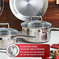 T-fal Stainless Steel 10-piece Cookware Set, Induction and oven safe, 10-piece set