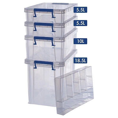 Bankers Box® Plastic Storage Box Bonus Pack 6 (1 x 18.5L 2 x 5.5L 1 x 10L & organizer tray)