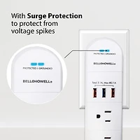 Bell + Howell Swivel Power with Surge Protection, 6 Power Outlets, 3 USB Ports, and Swivel Rotation, Power charging station
