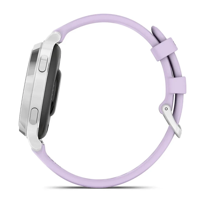 Garmin Lily 2 Active Smartwatch and Fitness Tracker - Silver with Purple Jasmine Silicone Band
