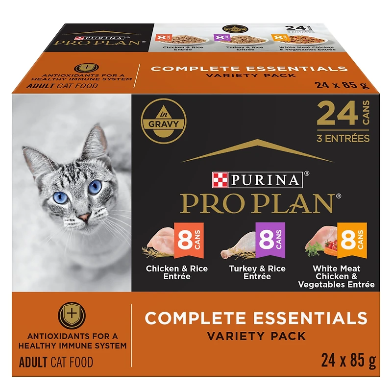 Purina Pro Plan Complete Essentials Chicken & Turkey Variety Pack, Wet Cat Food, 85 g x 24