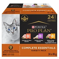 Purina Pro Plan Complete Essentials Chicken & Turkey Variety Pack, Wet Cat Food, 85 g x 24