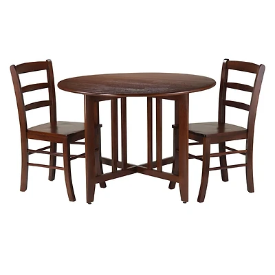 Winsome Alamo 3-Piece Round Drop Leaf Table with 2 Ladder Back Chairs - 94305