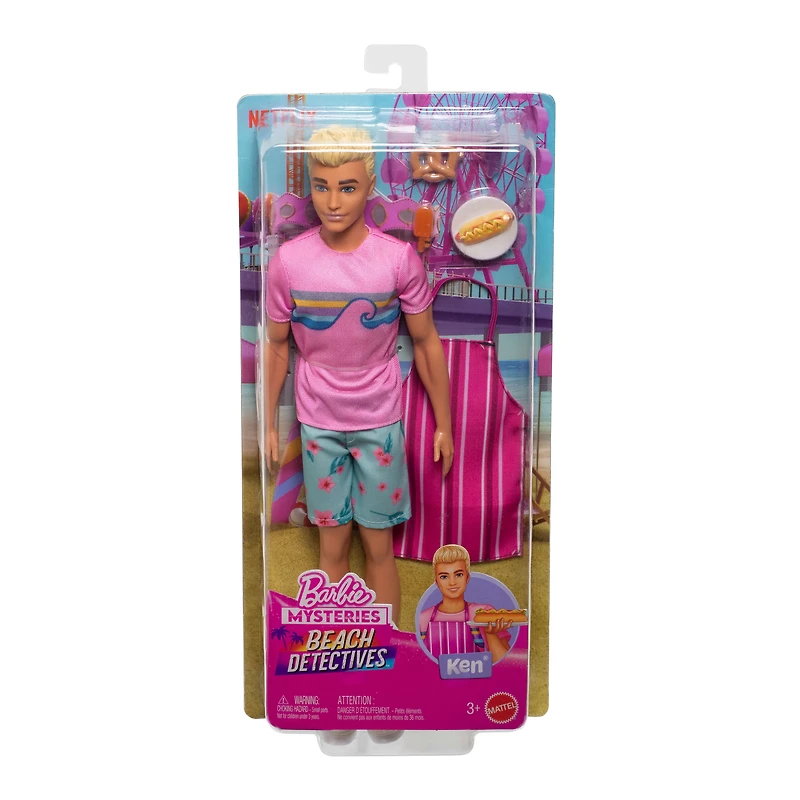 Barbie Mysteries: Beach Detectives Ken Doll in Signature Outfit with Storytelling Accessories