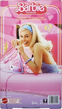 Poupée du film «Barbie», Margot Robbie dans le rôle de Barbie, poupée de collection vêtue d’une tenue à carreaux bleus avec chapeau et blouson assortis