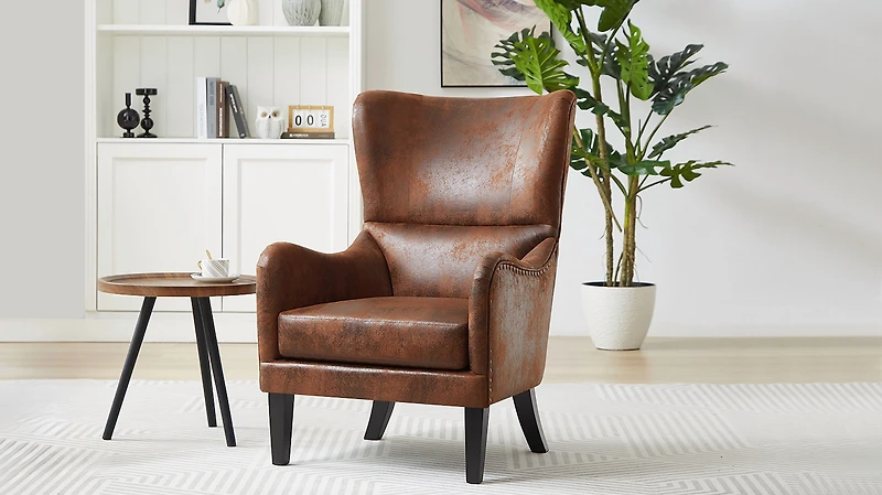 Noble House HI-BACK fauteuil clouté pour chambre d’étude de salon, Design classique, brun
