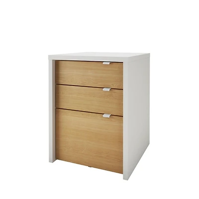 Cabinet filière 3 tiroirs Chrono, blanc et érable naturel
