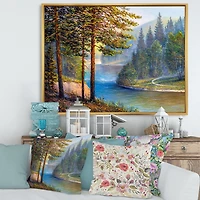 Designart Morning Sunlight Through The Pine & Fir Forest FLOAT FRAME WALL ART