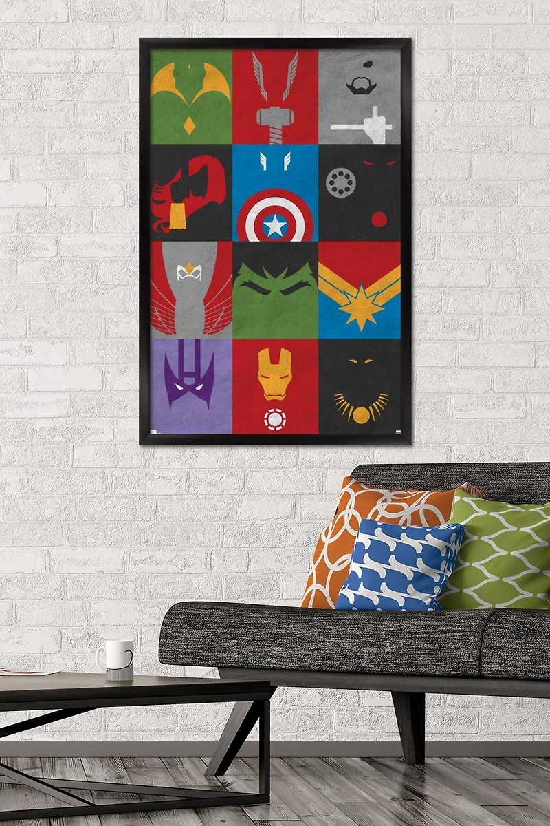 Marvel Comics - Avengers - Minimalist Grid Wall Poster, 22.375" x 34" Framed