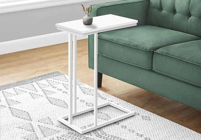 Monarch Specialties Accent Table, C-shaped, End, Side, Snack, Living Room, Bedroom, Metal, Laminate, White, Contemporary, Modern