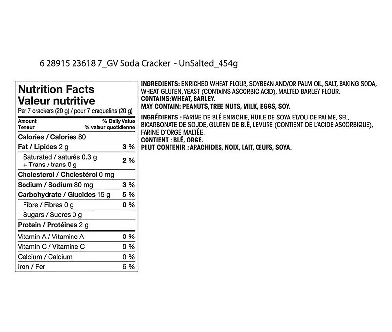 Great Value Unsalted Tops Soda Crackers, 453 g