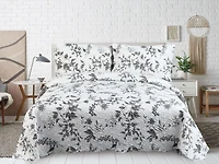 Marina Decoration Parure de lit ultra douce avec couvre-lit en tissu Pinsonic imprimé en relief et taies d'oreiller, motif branches florales de chrysanthème gris