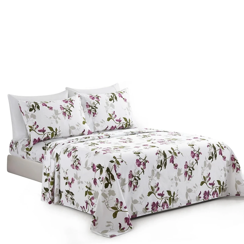 Literie Marina Décoration ultra douce et soyeuse, imprimée, en rayonne de bambou, toutes saisons, 6 pièces, avec taies d'oreiller, motif floral rose pâle