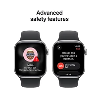 Apple Watch Series 11 GPS - Boîtier 42 mm en aluminium noir de jais - Bracelet sport noir (P/M)