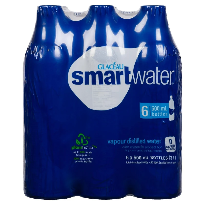 Glacéau smartwaterMD, emballage de 6 bouteilles de 500 mL