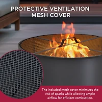 Sunjoy Outdoor 26in. Round Fire Pit,Wood Burning Fire Pit With PVC Cover ,Grey
