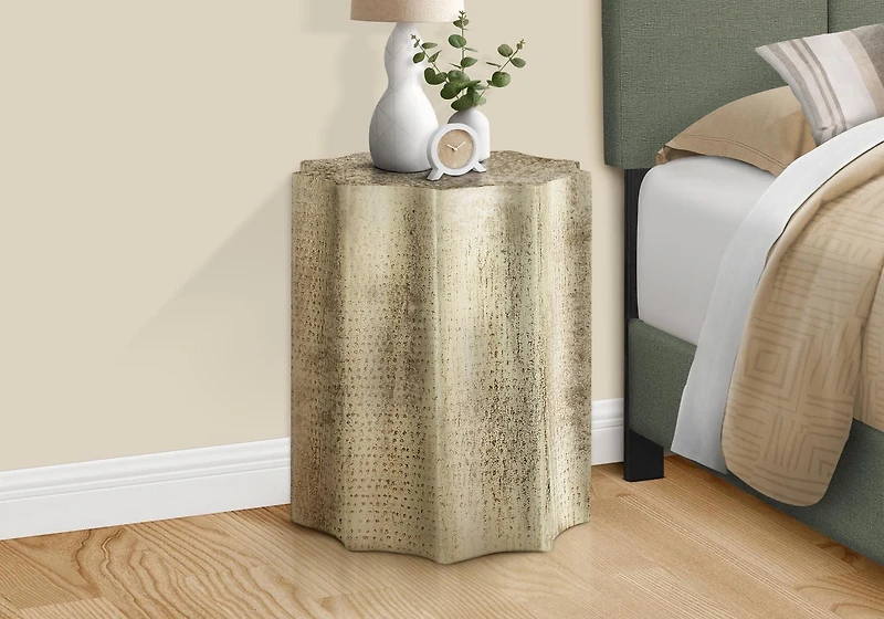 Monarch Specialties Accent Table, Drum, Side, End, Nightstand, Lamp, Living Room, Bedroom, Gold Metal, Contemporary