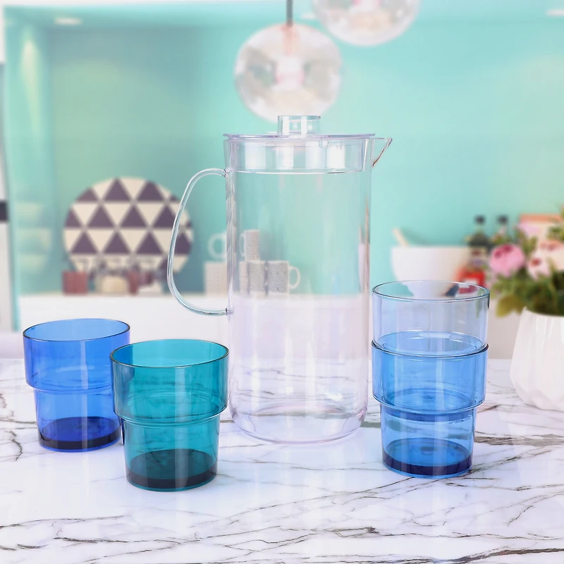 Ensemble pichet Mainstays de 3 pintes en acrylique bleu et gobelet empilable de 14 onces