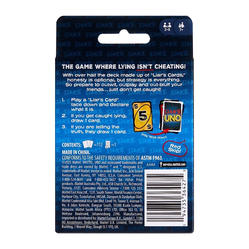 Liar’s UNO Card Game for Adults, Kids, Families, Parties & Game Nights, Trick Play & Bluffing