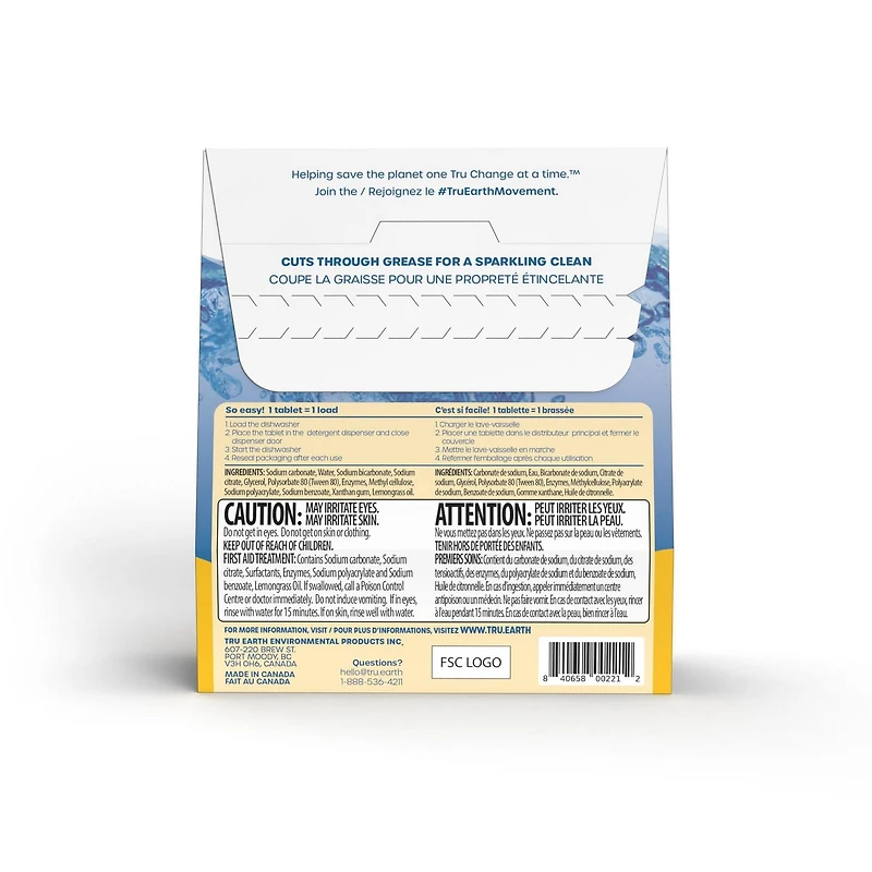 Tru Earth Détergent À Vaisselle - 40 Tablettes - Citron