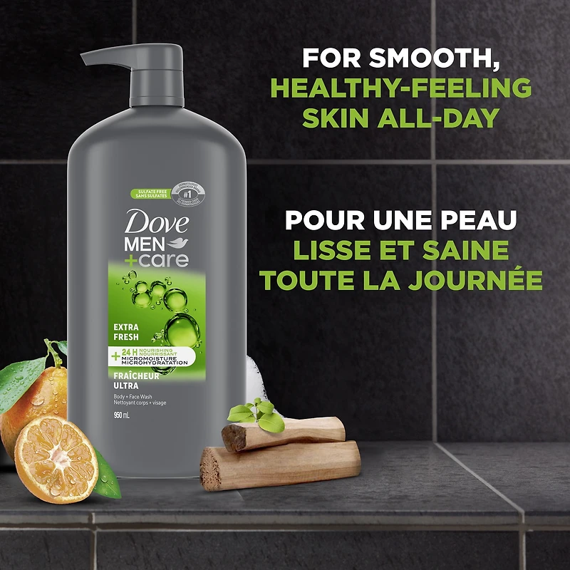 Dove Men+Care Refreshing Extra Fresh Body and Face Wash with 24-Hour Nourishing Micromoisture Technology Body Wash for Men, 950mL