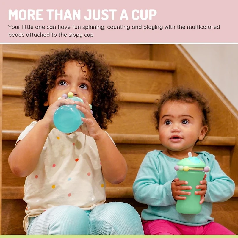 Baby and Toddler Straw Sippy Cup with Colorful Abacus Beads, 11.5oz - 2 Pack