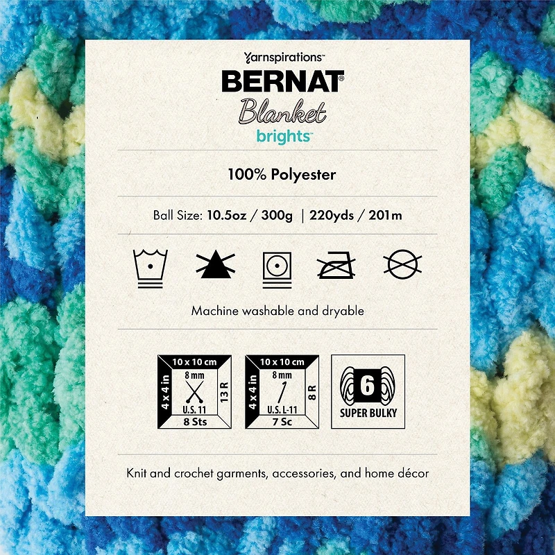 Fil Blanket Brights™ de Bernat®, Polyester #6 Super Bulky, 10.5oz/300g, 220 Yards Fil super extensible en polyester #6