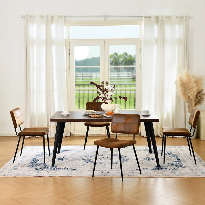 Homy Casas 5 Pieces Faux Suede Chair Dining Set - Faux Walnut