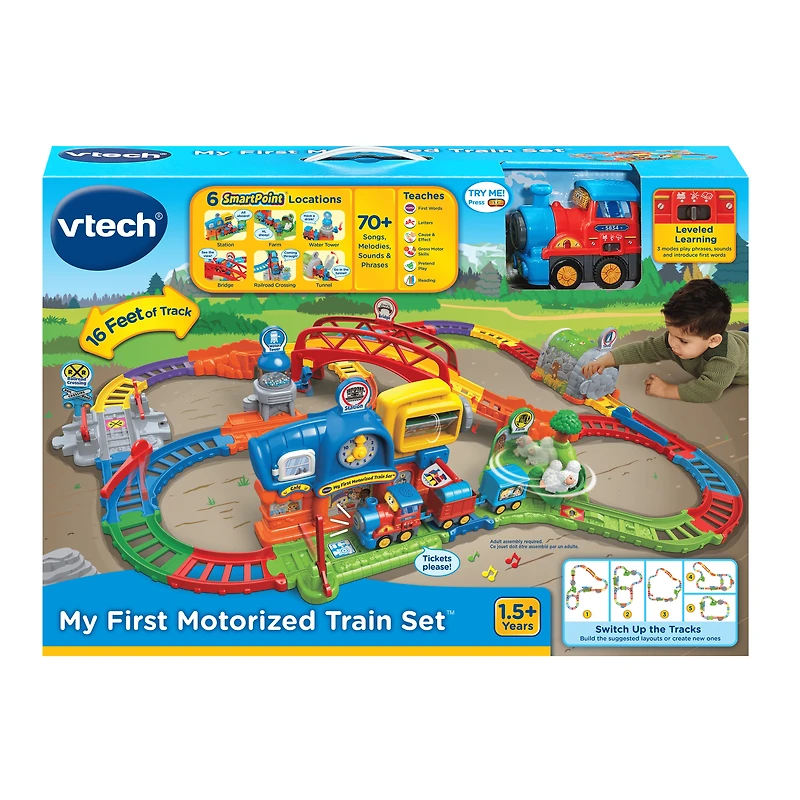 VTech® Super circuit train éducatif + Adam train marchand avec train SmartPoint - Version anglaise, 1.5+ Ans