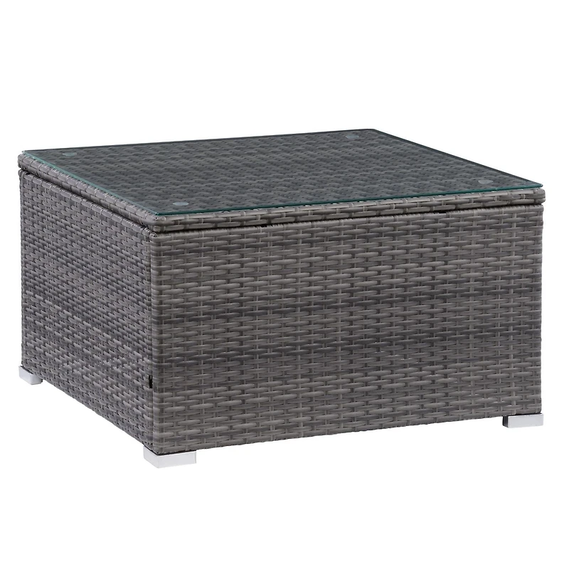 CorLiving Parksville Table basse de patio carrée en résine tressée, rotin et acier galvanisé avec plateau en verre trempé