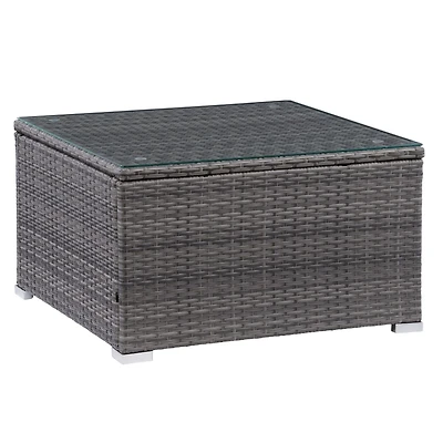 CorLiving Parksville Table basse de patio carrée en résine tressée, rotin et acier galvanisé avec plateau en verre trempé