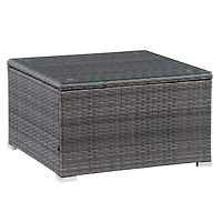 CorLiving Parksville Table basse de patio carrée en résine tressée, rotin et acier galvanisé avec plateau en verre trempé