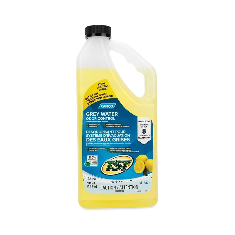 Camco TST RV Grey Water Odor Control – Fresh Lemon Scent, 32-Ounce Bottle (40250), Lemon Scent