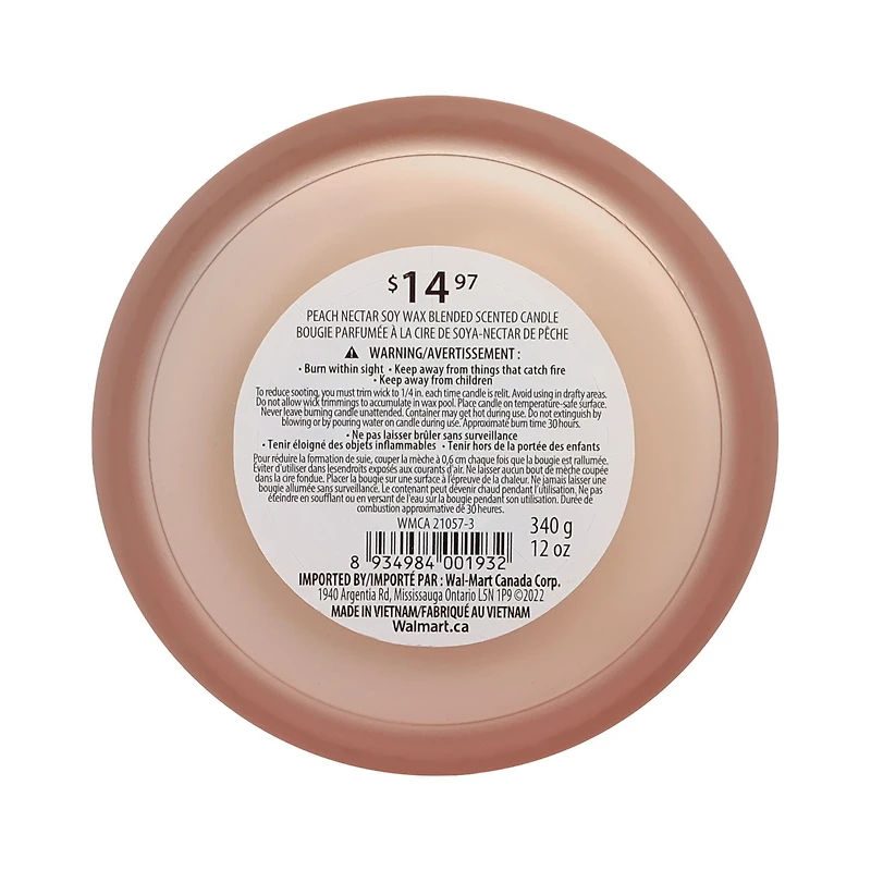 Botanical Light 12OZ Peach Nectar Soy Wax Blended Scented Candle,3 cotton wick