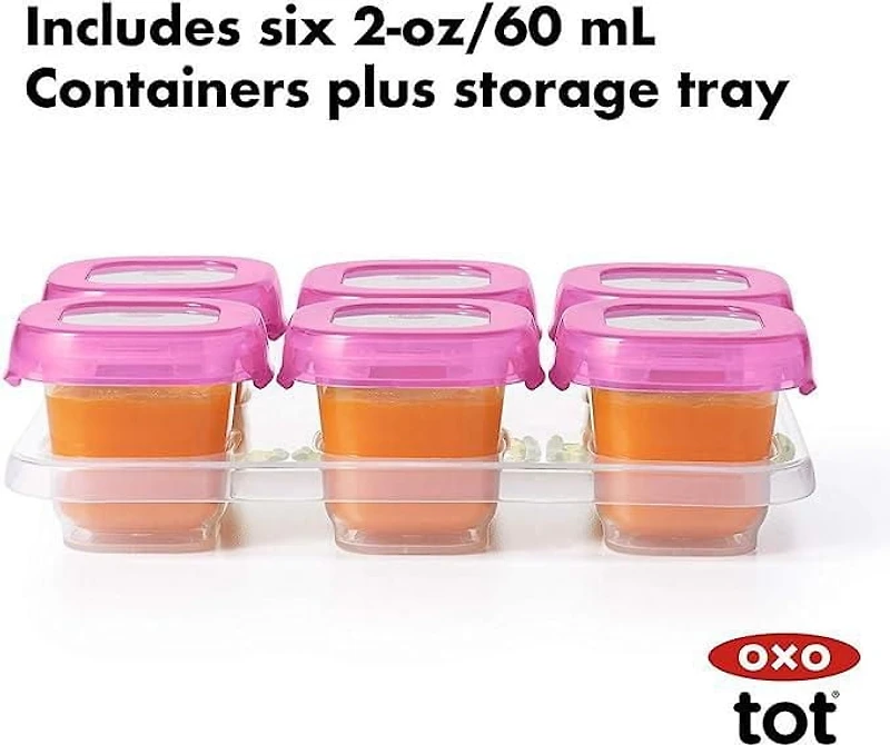 OXO Tot - Baby Blocks - Contenants de 60 ml - Portionner, Conserver, Congeler, Réchauffer, Servir - Hermétiques, Étanches, Antifuites - Micro-ondes, Congélateur, Lave-vaisselle - Sans BPA, Phtalates,